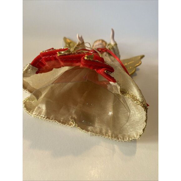 Vintage Christmas Angel Tree Topper 10" Tall Red and Gold Robe Eyes Closed - Picture 7 of 11